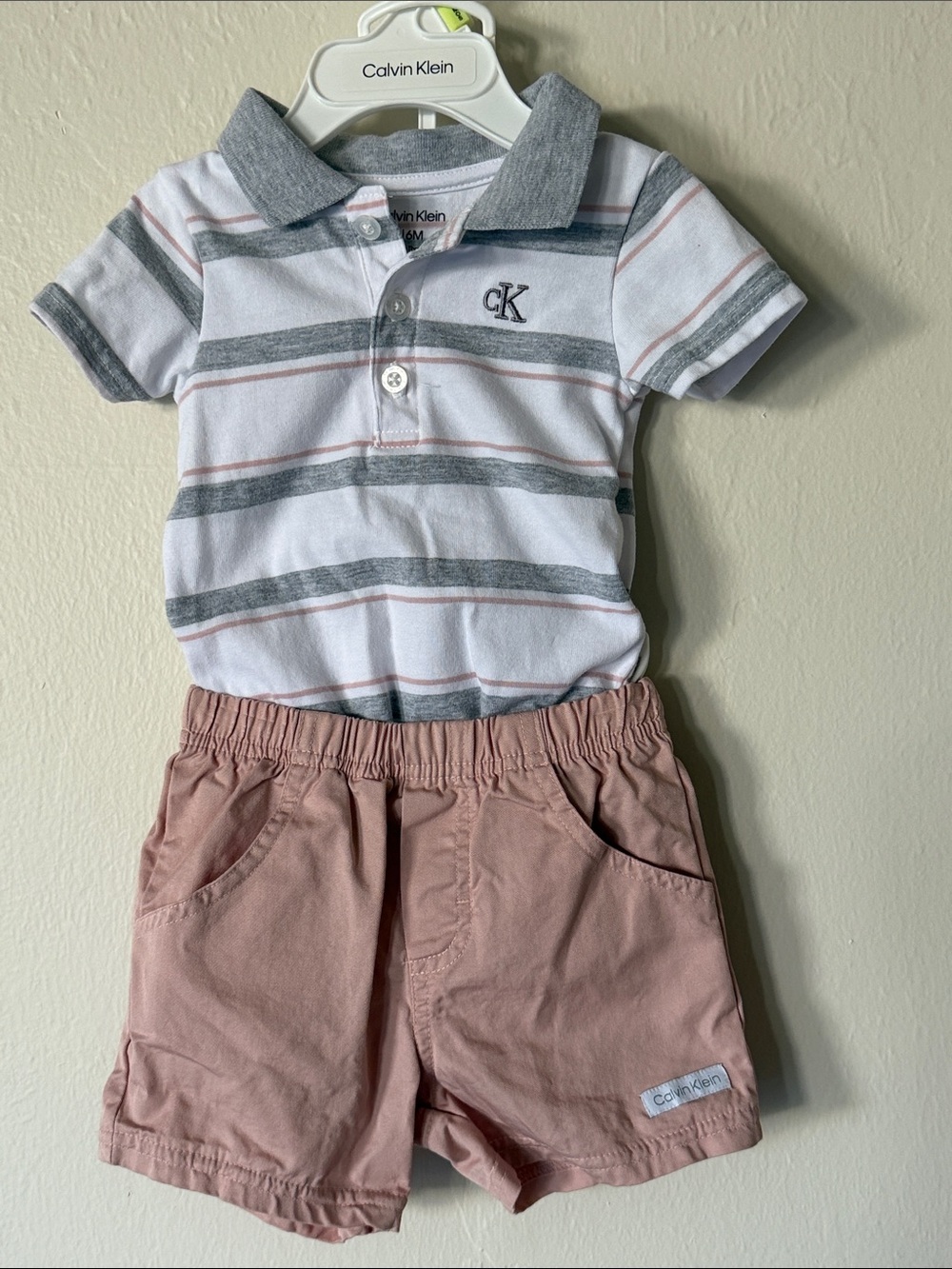 Calvin Klein Striped Polo & Dusty Pink Shorts Set